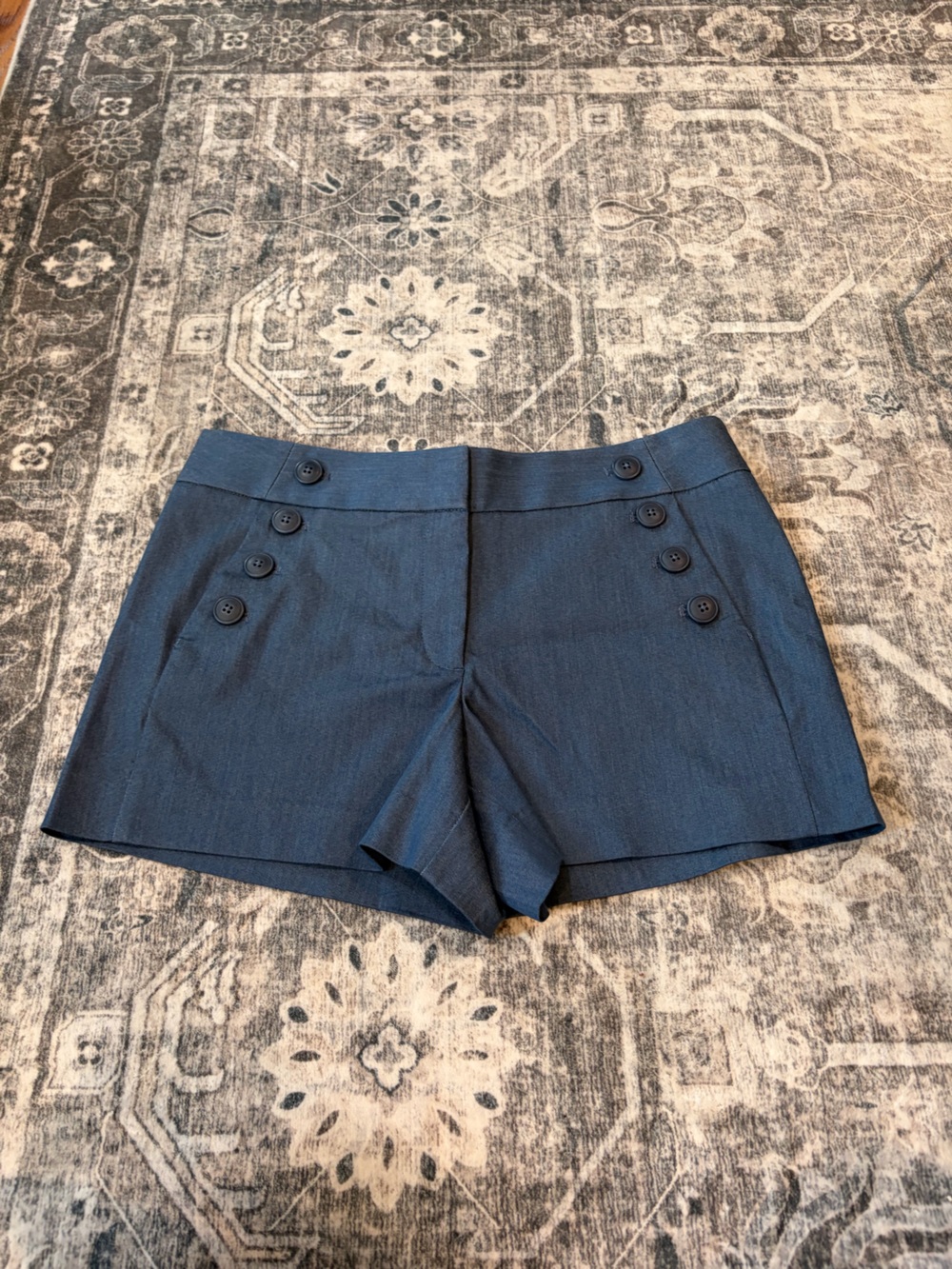 LOFT Navy Button-Accent High-Rise Shorts